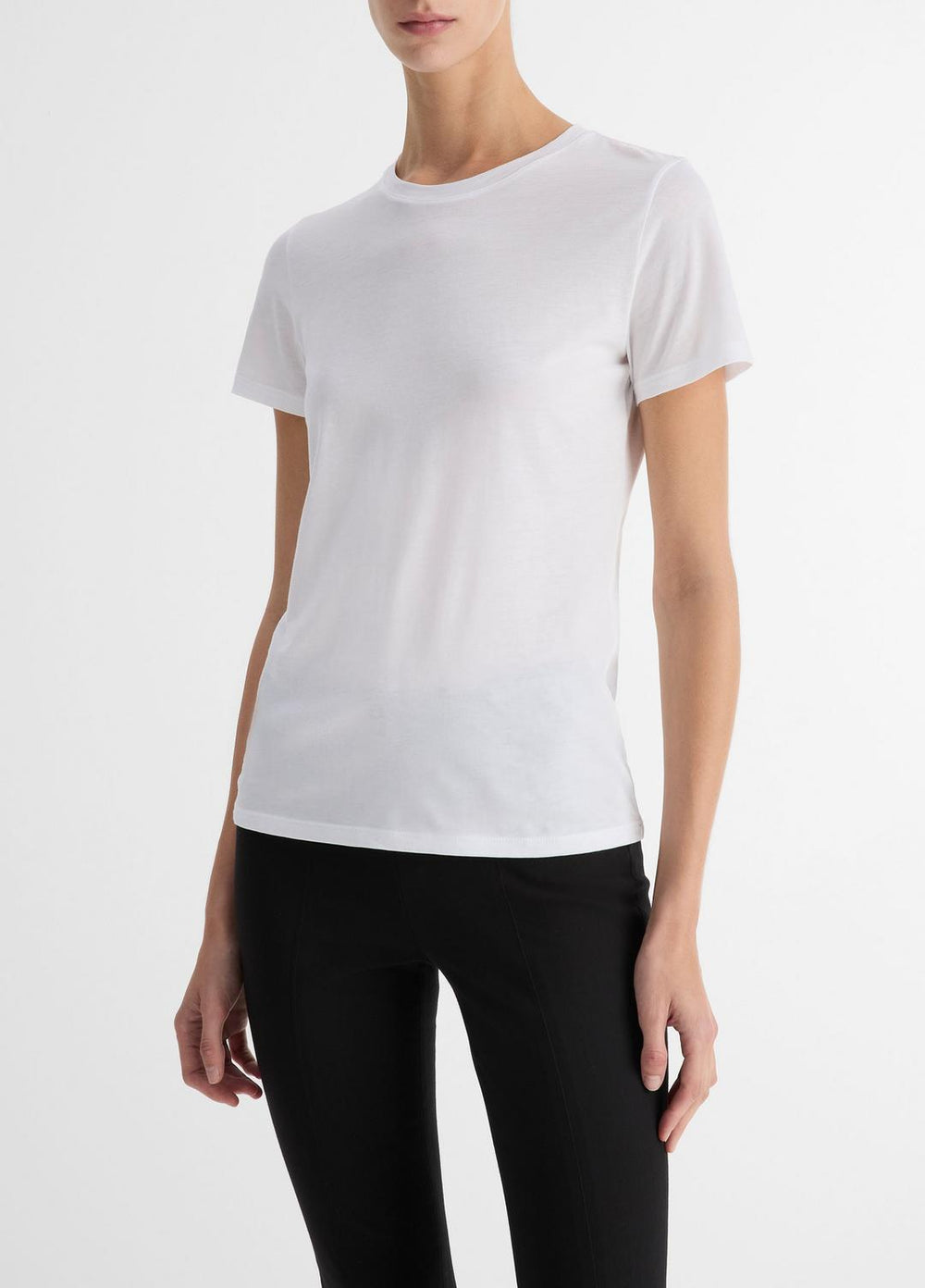 VINCE | Essential Pima Cotton Crew Neck T-Shirt in Short Sleeve - OPTIC WHITE