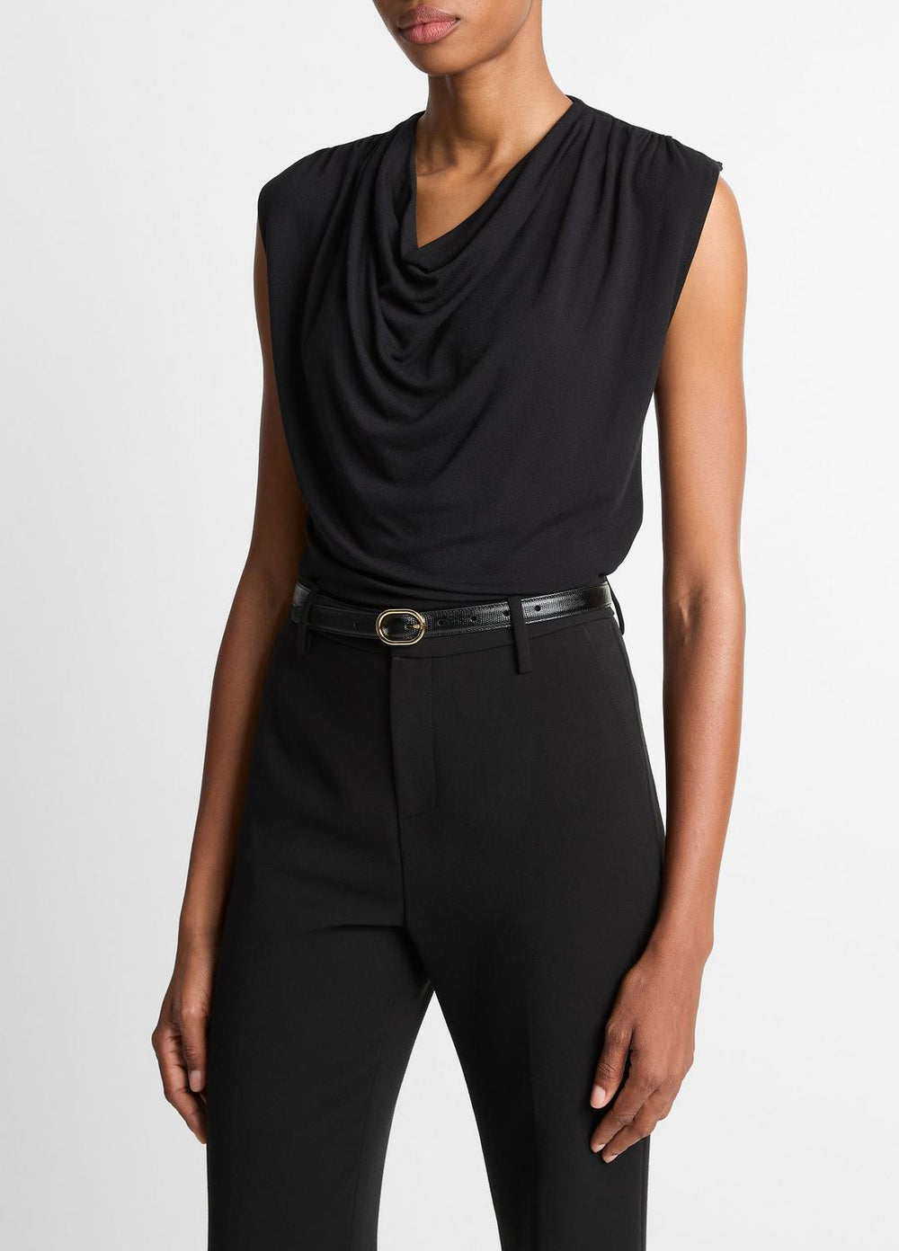 VINCE | Jersey Draped Cowl-Neck Top in Tank Tops - BLACK