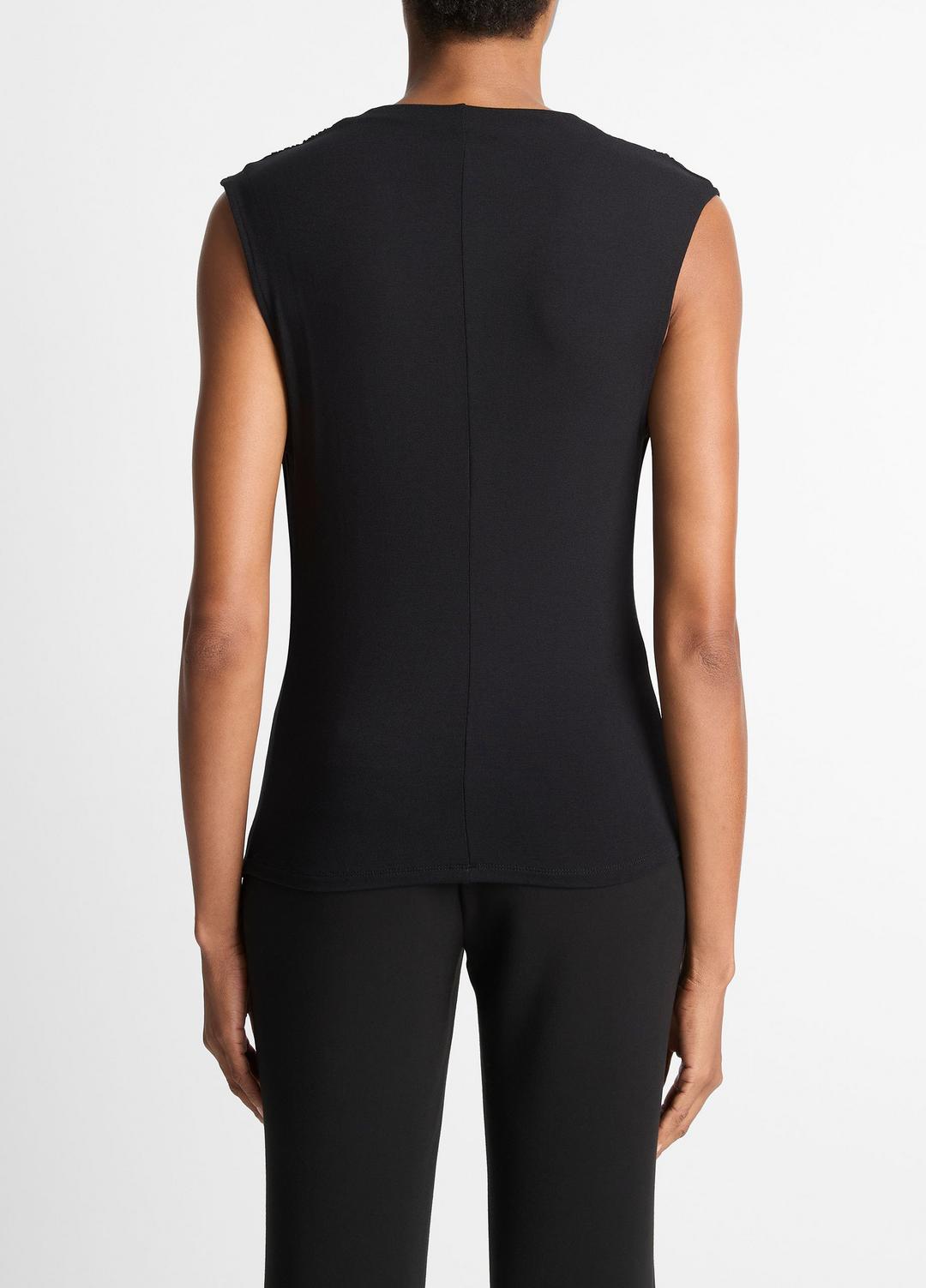 VINCE | Jersey Draped Cowl-Neck Top in Tank Tops - BLACK