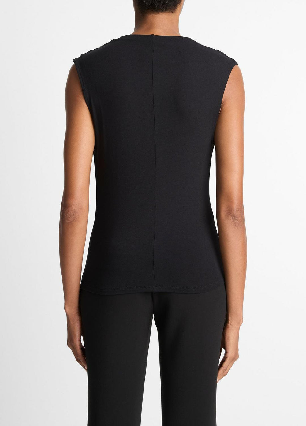 VINCE | Jersey Draped Cowl-Neck Top in Tank Tops - BLACK