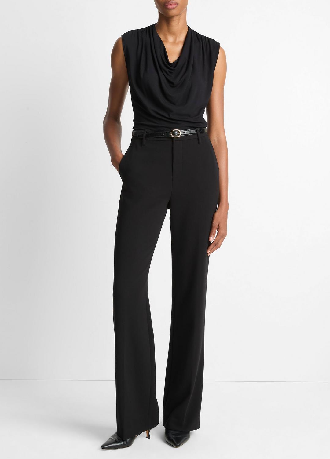 VINCE | Jersey Draped Cowl-Neck Top in Tank Tops - BLACK