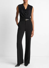 VINCE | Jersey Draped Cowl-Neck Top in Tank Tops - BLACK