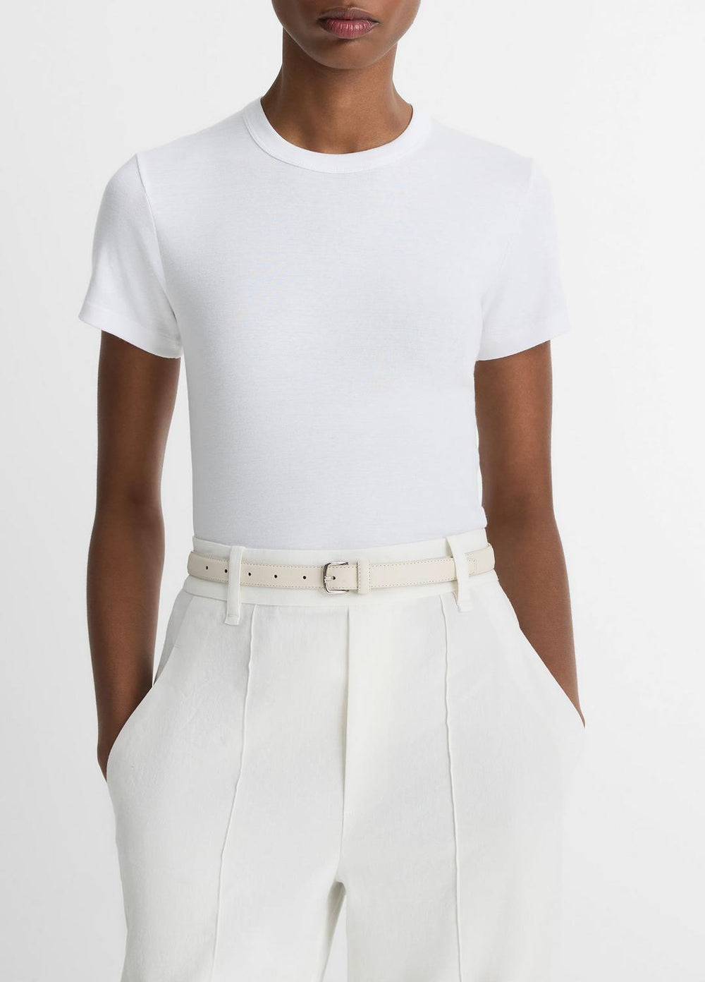 VINCE | Pima Cotton-Blend '90s Shrunken T-Shirt in Short Sleeve - OPTIC WHITE