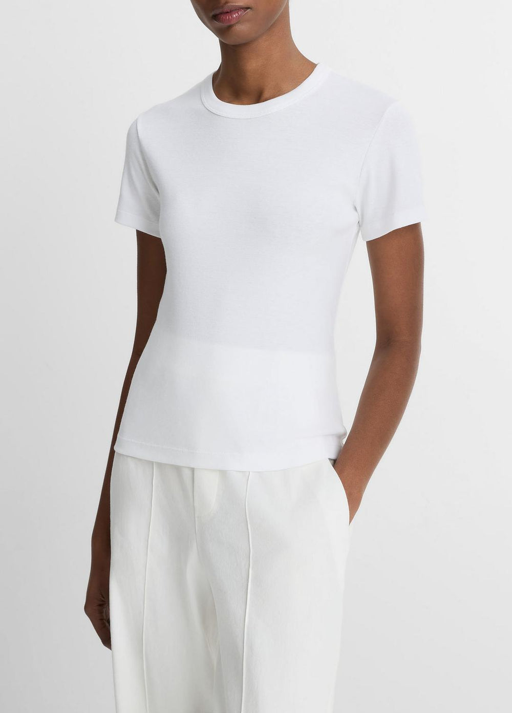VINCE | Pima Cotton-Blend '90s Shrunken T-Shirt in Short Sleeve - OPTIC WHITE