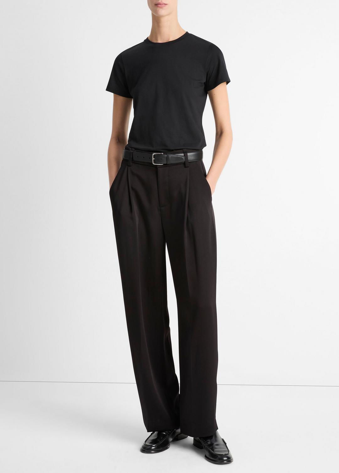 VINCE | Essential Pima Cotton Crew Neck T-Shirt in Short Sleeve - BLACK