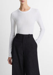 VINCE | Essential Pima Cotton-Blend Long-Sleeve T-Shirt in Long Sleeve - OPTIC WHITE
