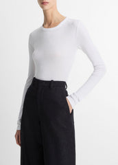 VINCE | Essential Pima Cotton-Blend Long-Sleeve T-Shirt in Long Sleeve - OPTIC WHITE
