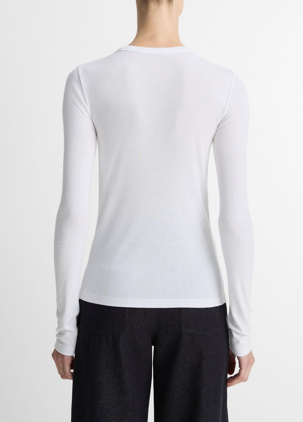 VINCE | Essential Pima Cotton-Blend Long-Sleeve T-Shirt in Long Sleeve - OPTIC WHITE
