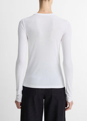 VINCE | Essential Pima Cotton-Blend Long-Sleeve T-Shirt in Long Sleeve - OPTIC WHITE
