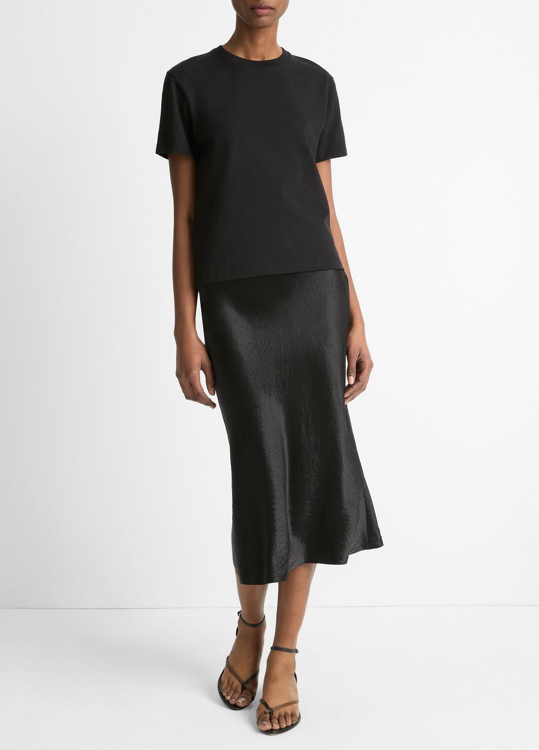 VINCE | Pima Cotton Crew Neck T-Shirt in Short Sleeve - BLACK