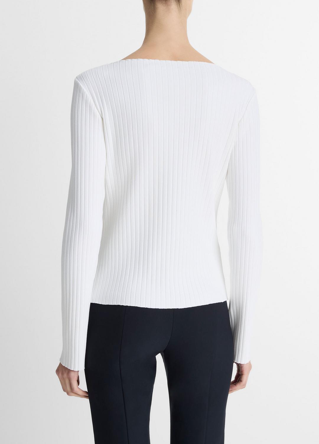 VINCE | Ribbed Cotton-Blend Slash-Neck Long-Sleeve Top in Long Sleeve - OFF WHITE