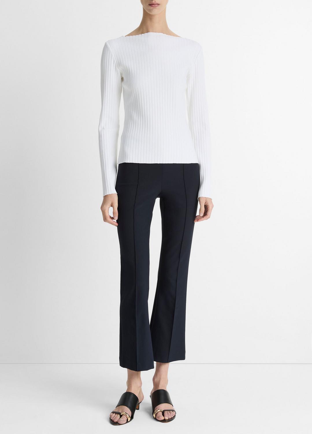 VINCE | Ribbed Cotton-Blend Slash-Neck Long-Sleeve Top in Long Sleeve - OFF WHITE