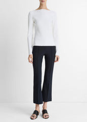 VINCE | Ribbed Cotton-Blend Slash-Neck Long-Sleeve Top in Long Sleeve - OFF WHITE