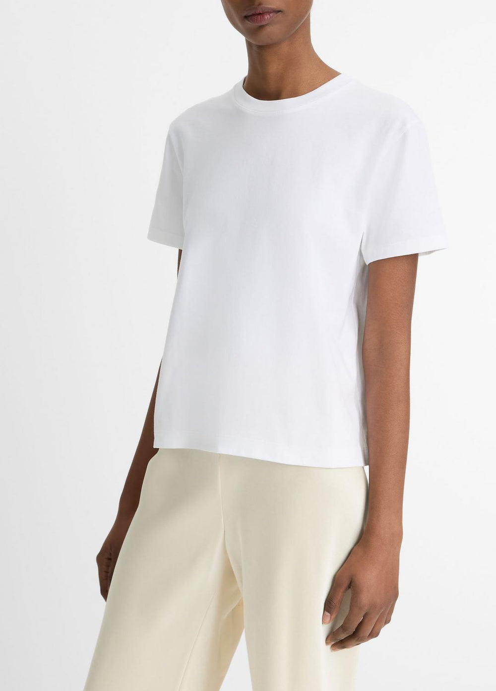 VINCE | Pima Cotton Crew Neck T-Shirt in Short Sleeve - OPTIC WHITE
