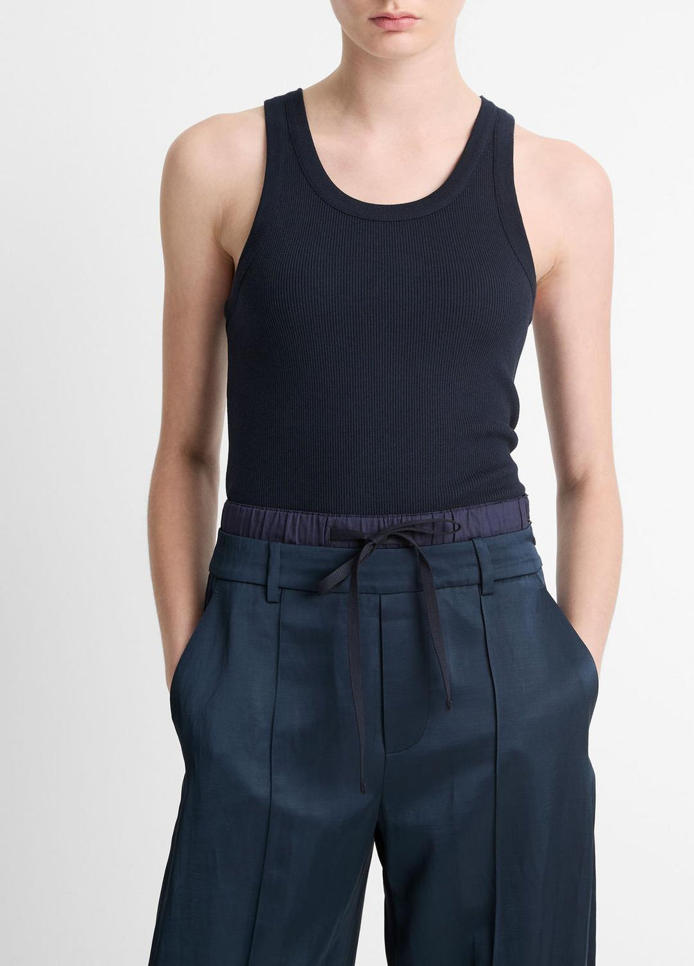 VINCE | Ribbed Scoop-Neck Tank in Tank Tops - COASTAL BLUE