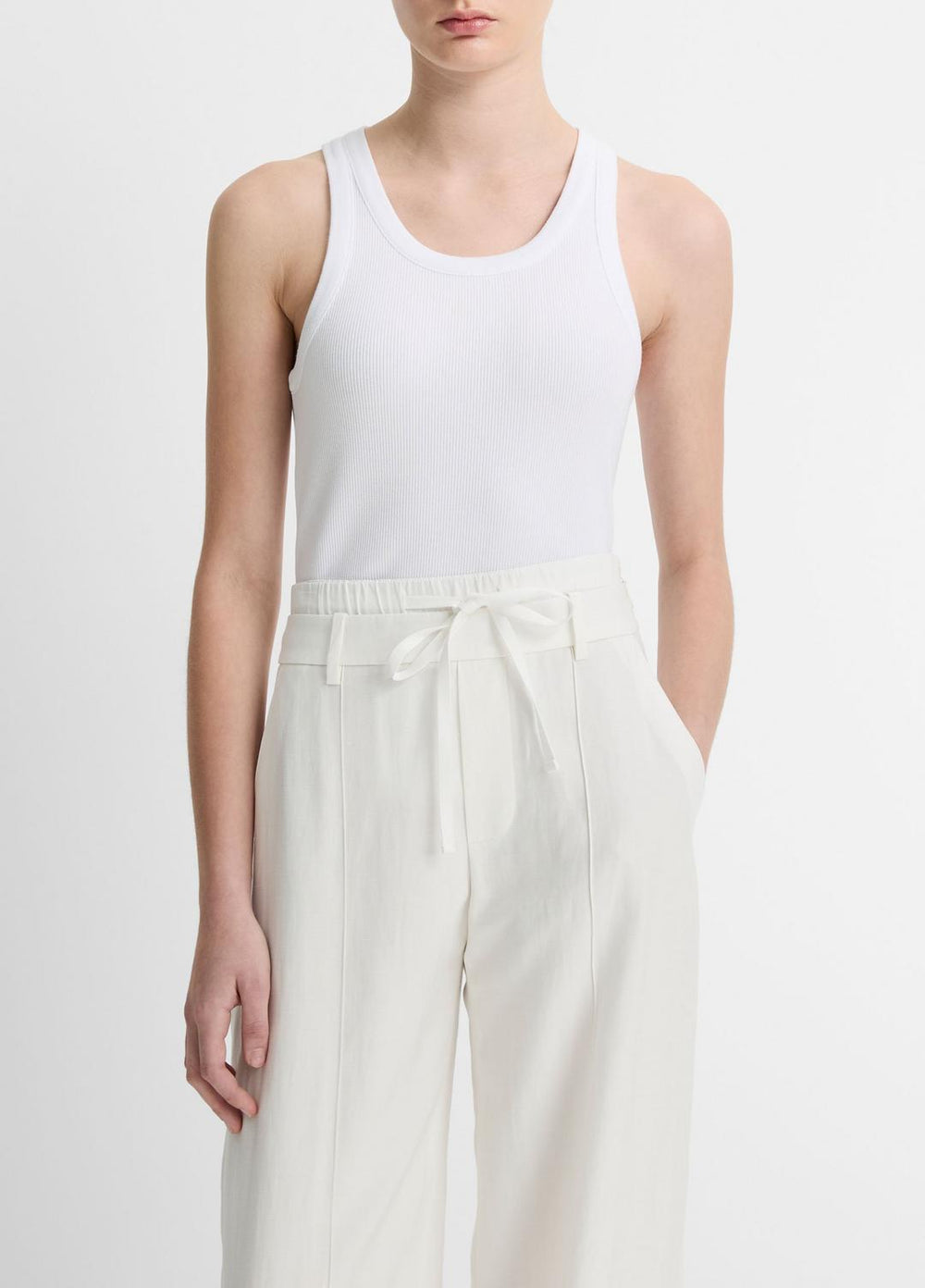 VINCE | Ribbed Scoop-Neck Tank in Tank Tops - OPTIC WHITE