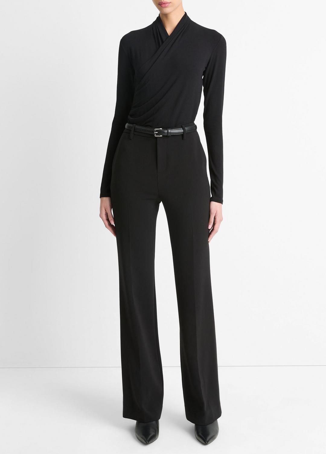 VINCE | Fixed Wrap Long-Sleeve Top in Long Sleeve - BLACK