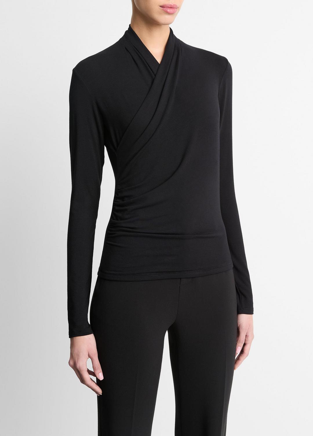 VINCE | Fixed Wrap Long-Sleeve Top in Long Sleeve - BLACK