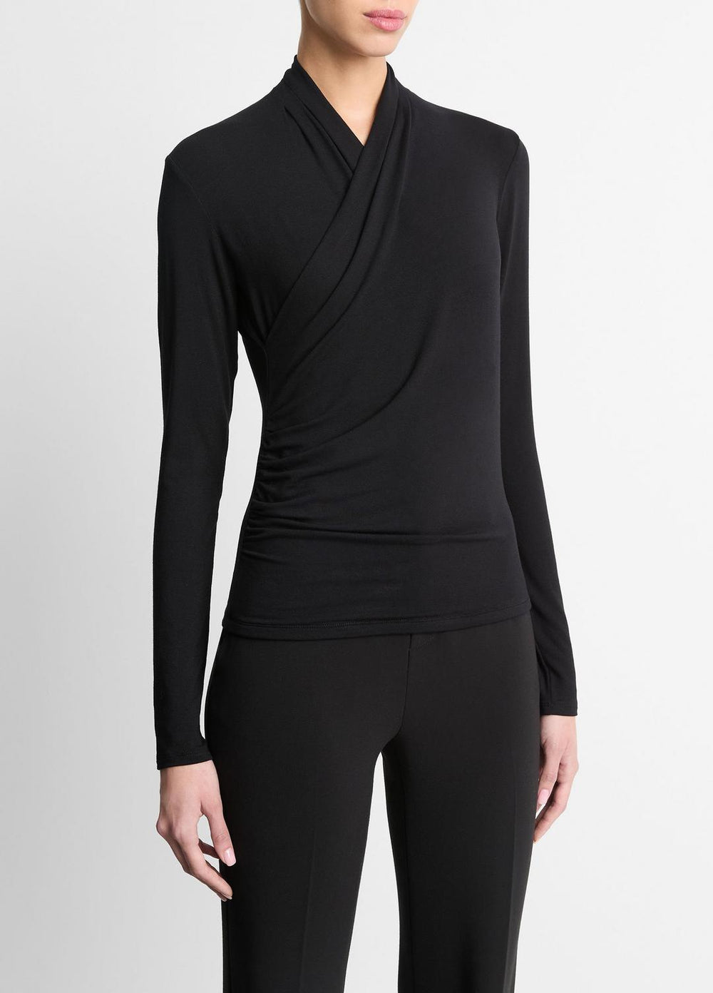VINCE | Fixed Wrap Long-Sleeve Top in Long Sleeve - BLACK