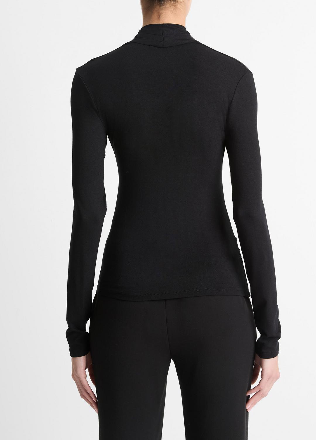 VINCE | Fixed Wrap Long-Sleeve Top in Long Sleeve - BLACK