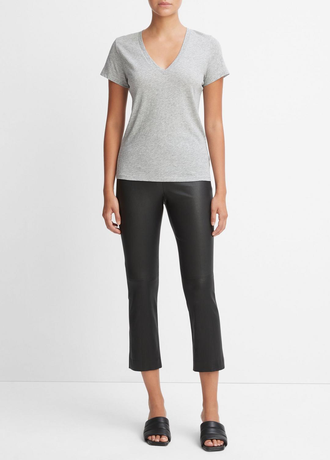 VINCE | Essential Pima Cotton V-Neck T-Shirt in Short Sleeve - HEATHER GREY