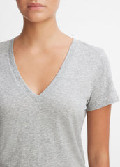 VINCE | Essential Pima Cotton V-Neck T-Shirt in Short Sleeve - HEATHER GREY