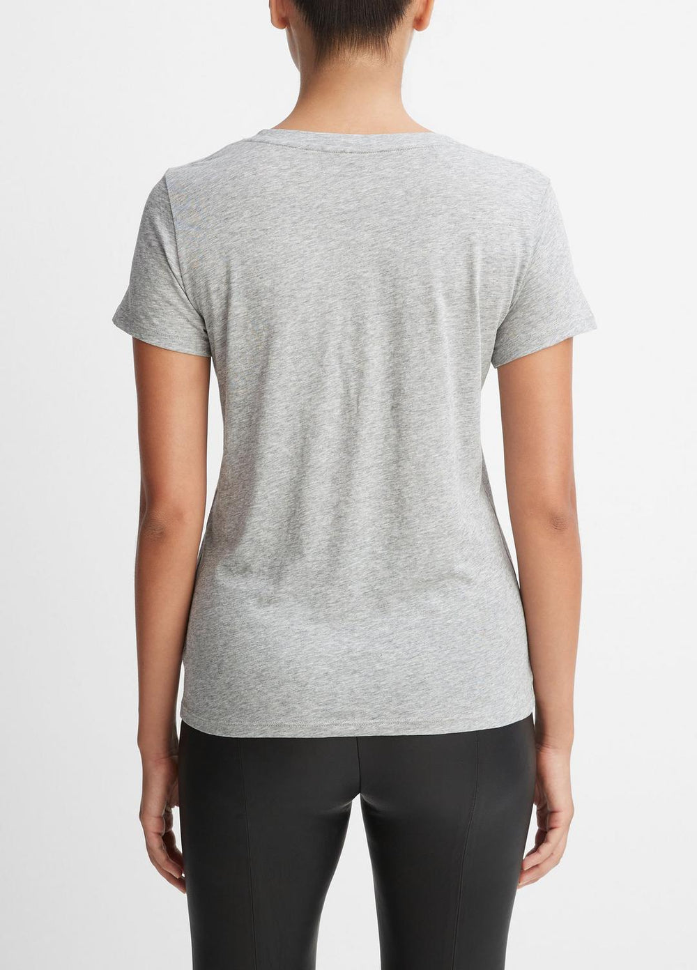 VINCE | Essential Pima Cotton V-Neck T-Shirt in Short Sleeve - HEATHER GREY