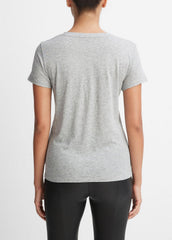 VINCE | Essential Pima Cotton V-Neck T-Shirt in Short Sleeve - HEATHER GREY