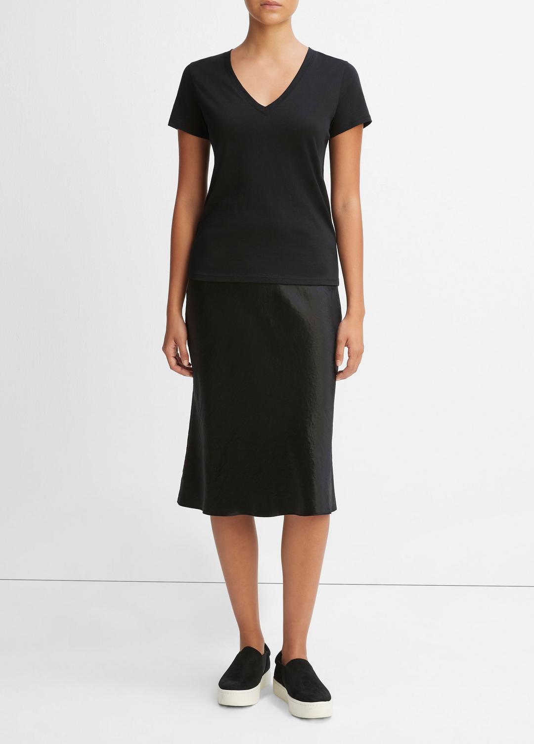 VINCE | Essential Pima Cotton V-Neck T-Shirt in Short Sleeve - BLACK