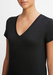 VINCE | Essential Pima Cotton V-Neck T-Shirt in Short Sleeve - BLACK