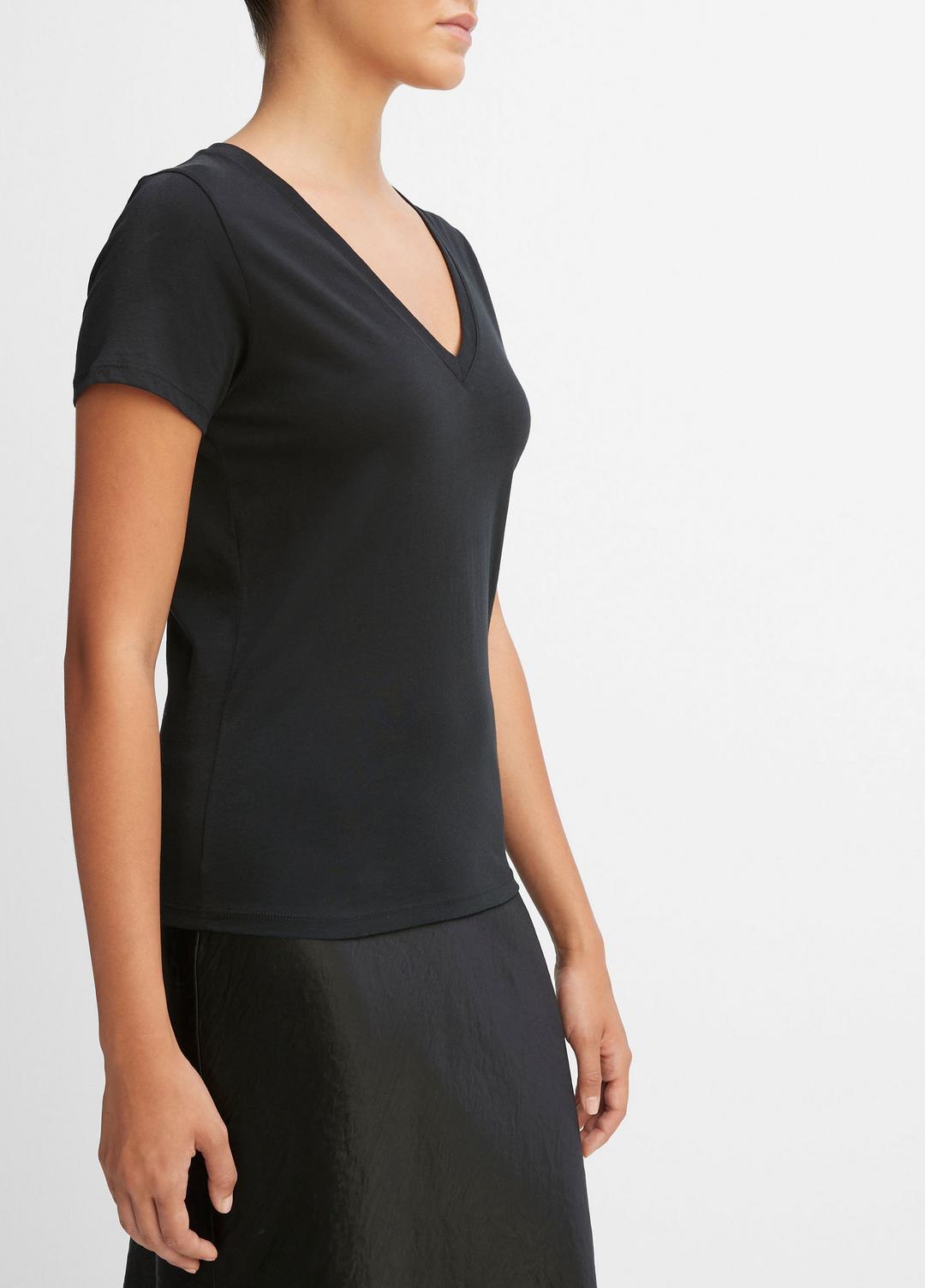 VINCE | Essential Pima Cotton V-Neck T-Shirt in Short Sleeve - BLACK