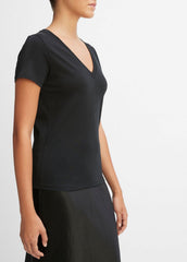 VINCE | Essential Pima Cotton V-Neck T-Shirt in Short Sleeve - BLACK
