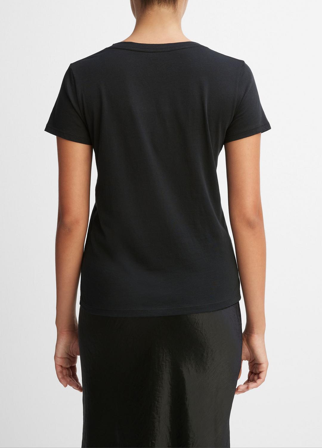 VINCE | Essential Pima Cotton V-Neck T-Shirt in Short Sleeve - BLACK