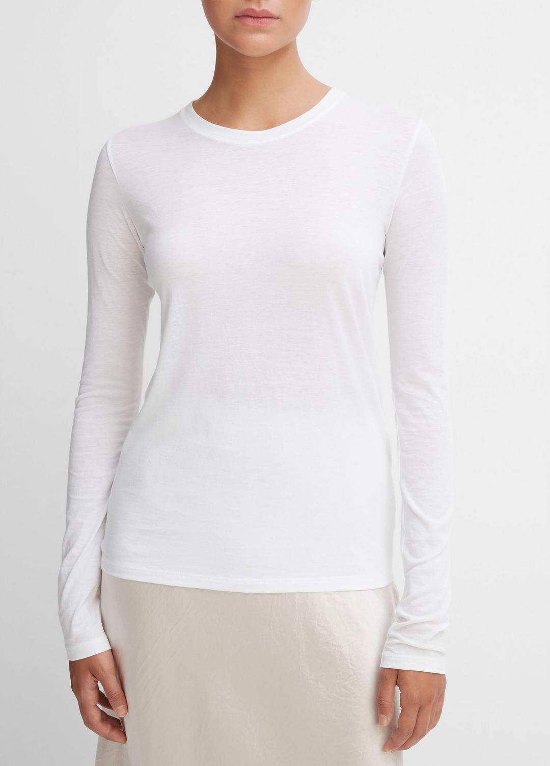VINCE | Essential Long Sleeve Crew Neck T-Shirt in Long Sleeve - OPTIC WHITE