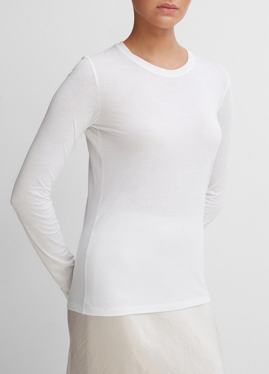 VINCE | Essential Long Sleeve Crew Neck T-Shirt in Long Sleeve - OPTIC WHITE