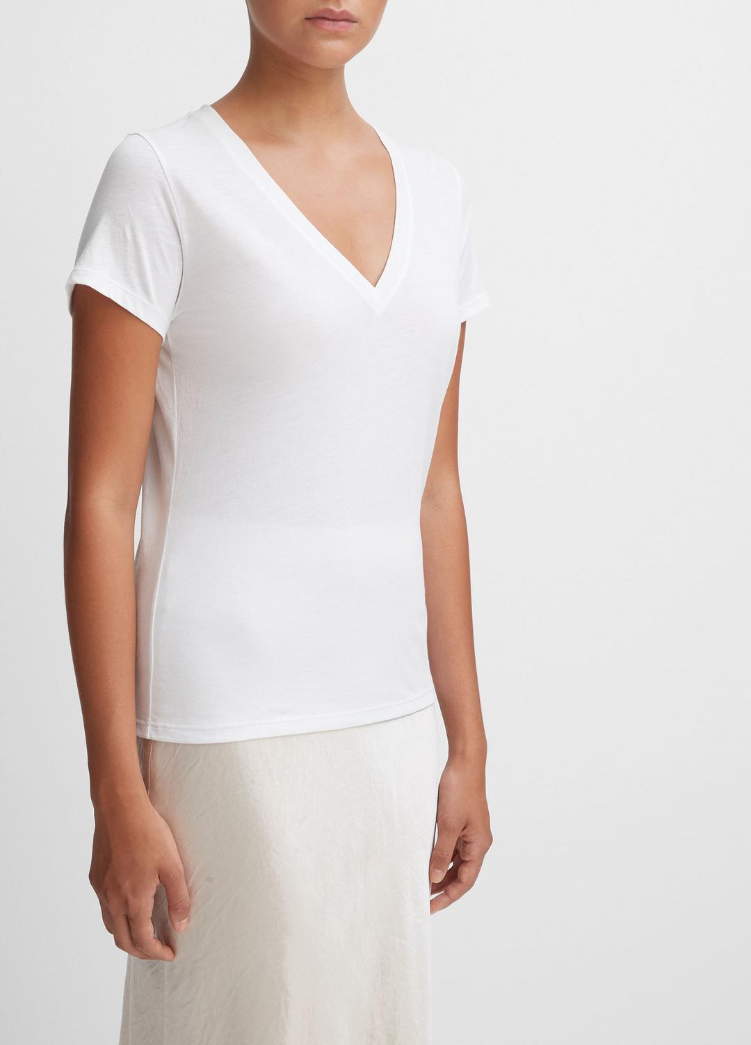 VINCE | Essential Pima Cotton V-Neck T-Shirt in Short Sleeve - OPTIC WHITE