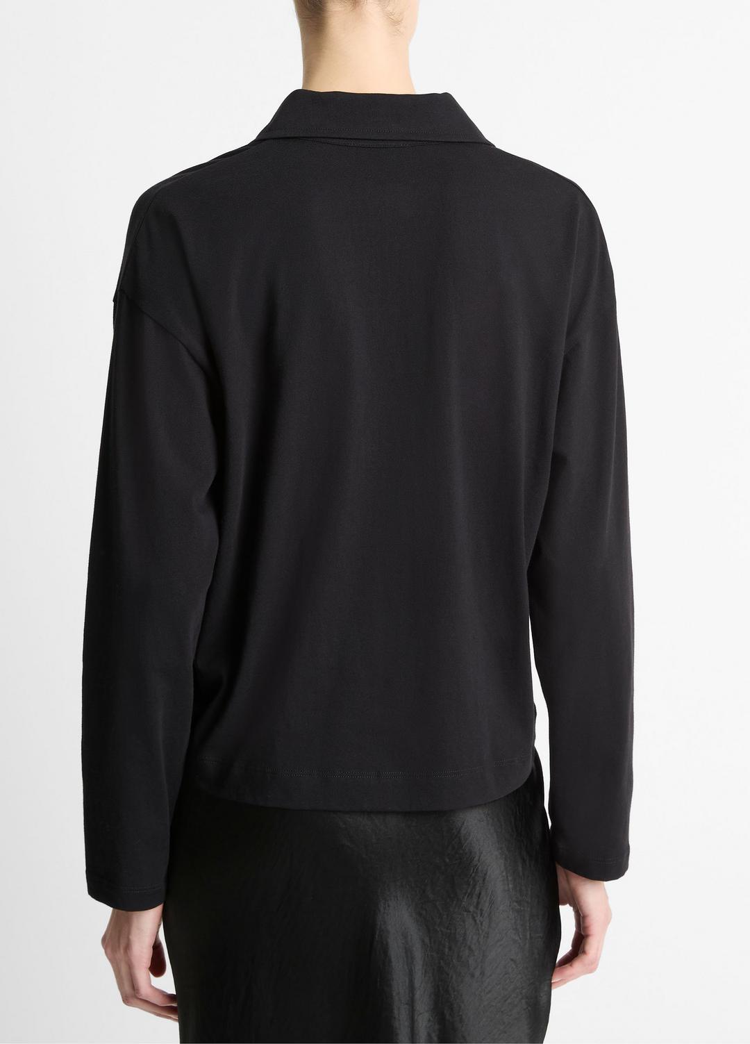 VINCE | Easy Pima Cotton Long-Sleeve Polo Shirt in Long Sleeve - BLACK