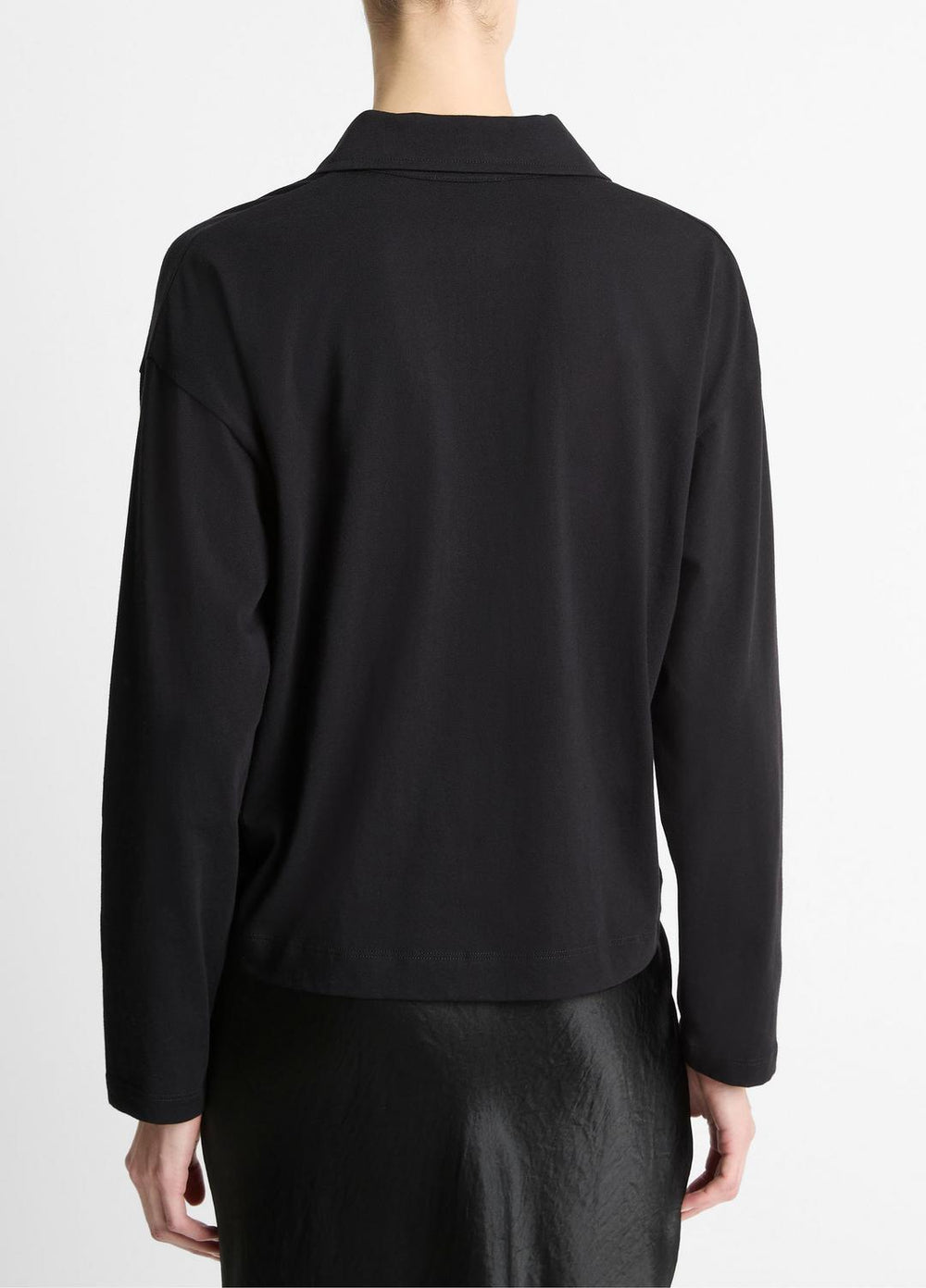 VINCE | Easy Pima Cotton Long-Sleeve Polo Shirt in Long Sleeve - BLACK