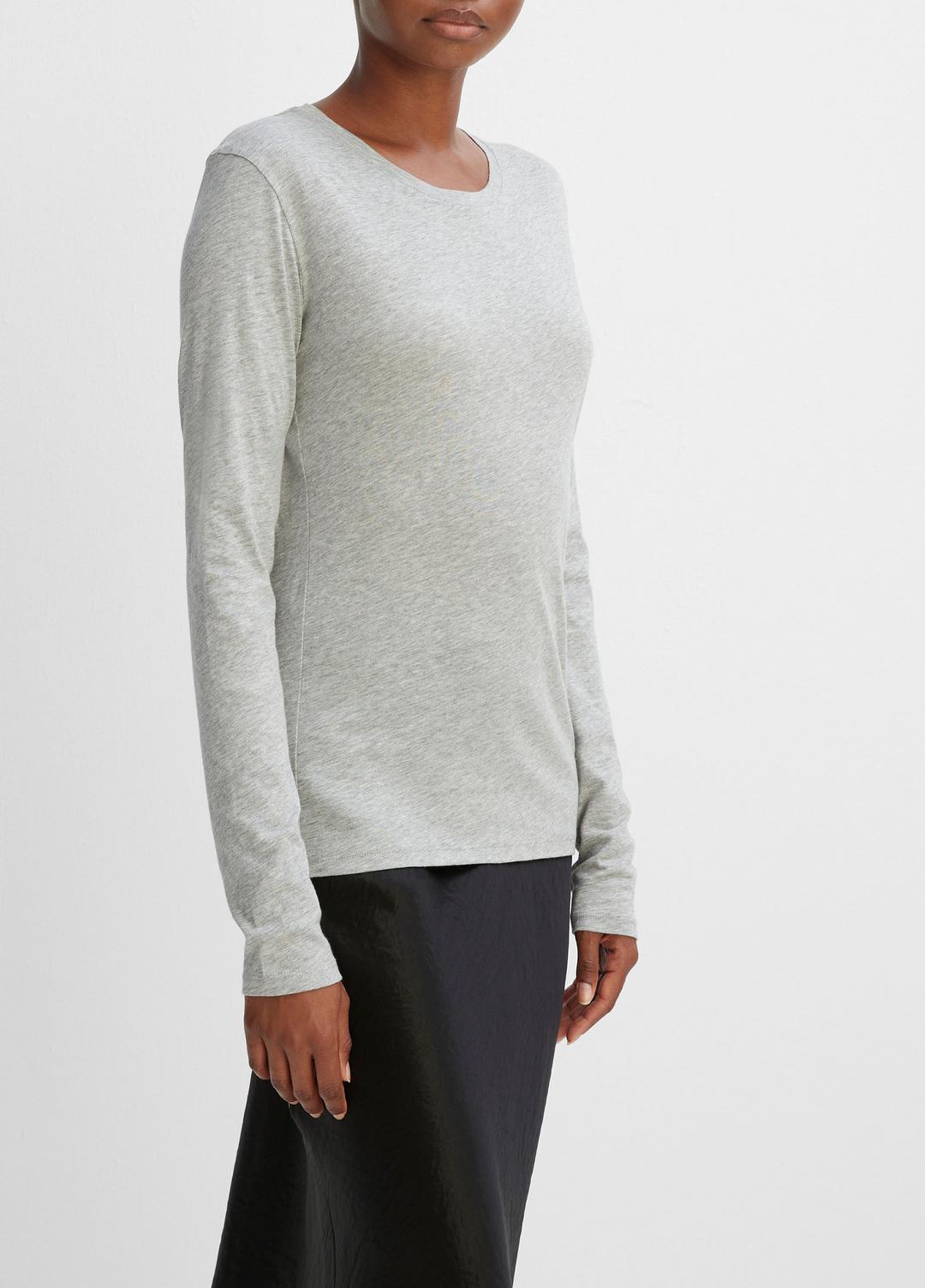 VINCE | Essential Long Sleeve Crew Neck T-Shirt in Long Sleeve - HEATHER GREY