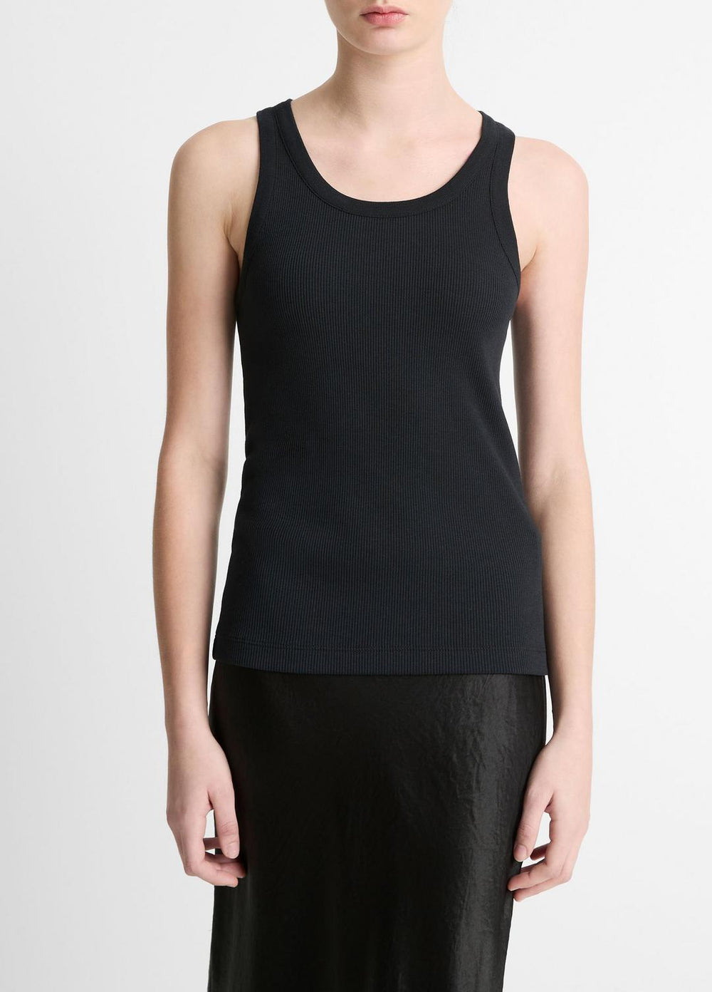 VINCE | Ribbed Scoop-Neck Tank in Tank Tops - BLACK
