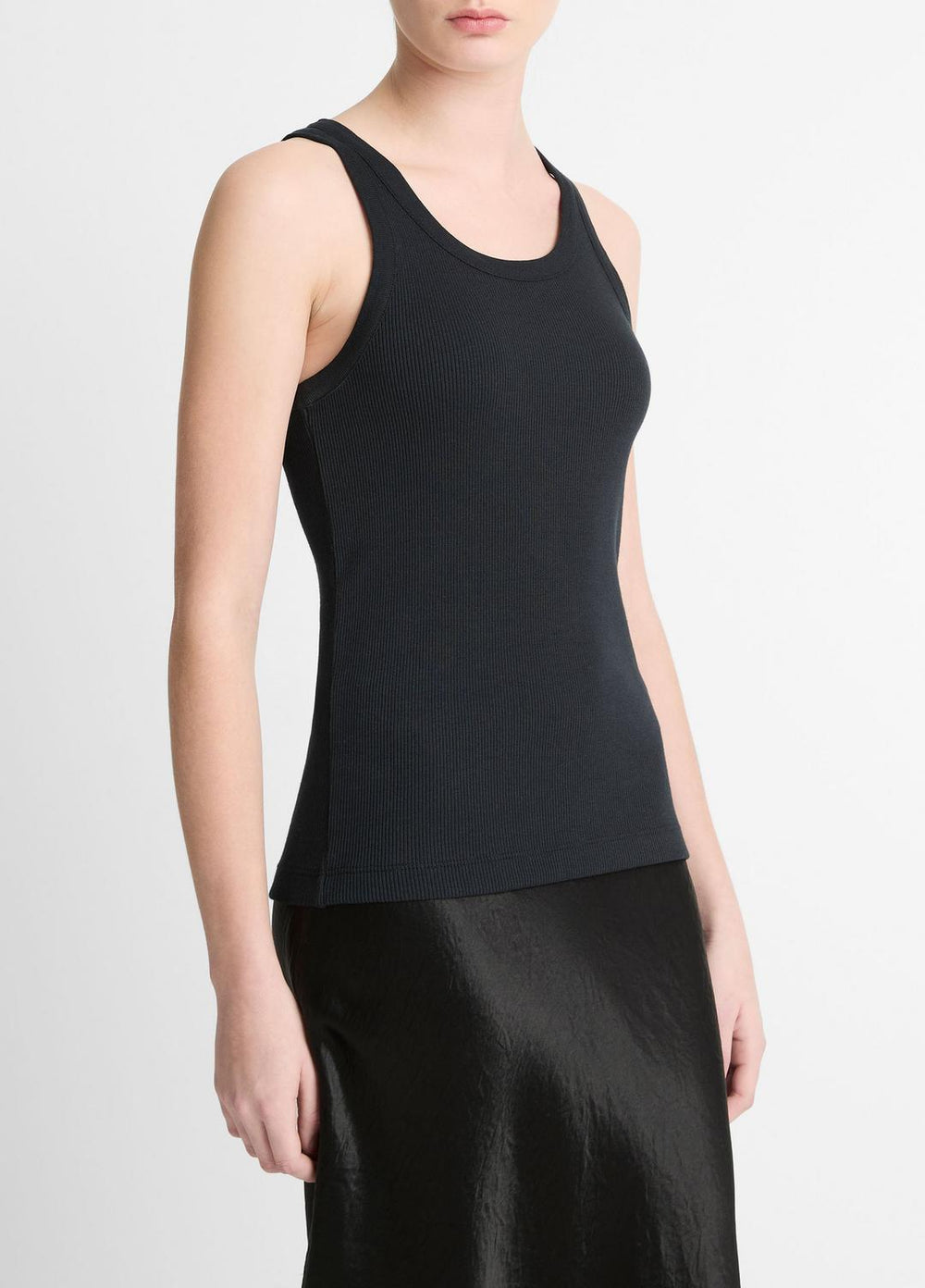 VINCE | Ribbed Scoop-Neck Tank in Tank Tops - BLACK