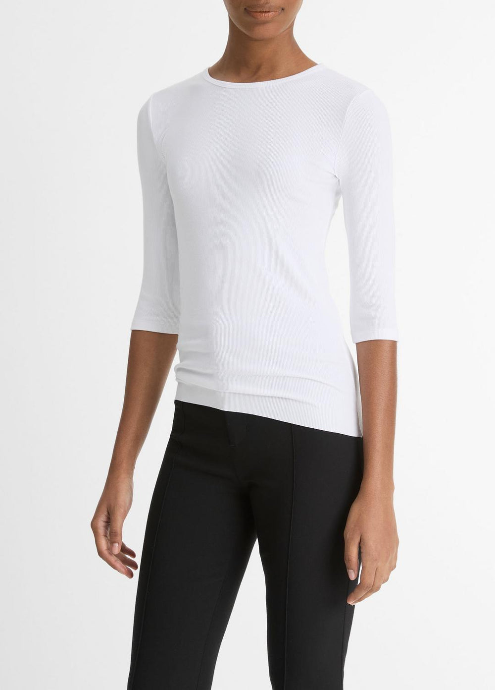 VINCE | Elbow-Sleeve Crew Neck T-Shirt in Short Sleeve - OPTIC WHITE