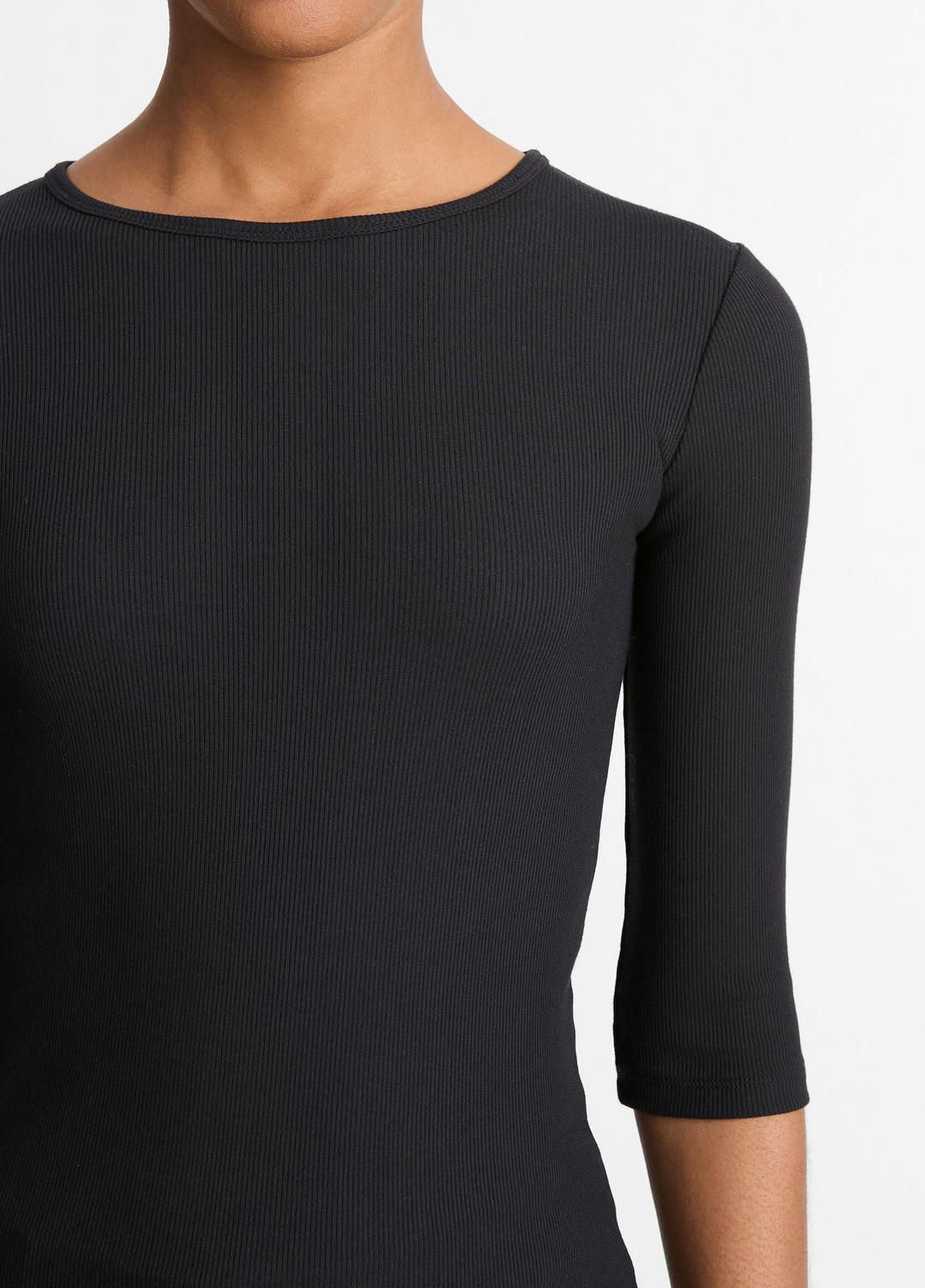 VINCE | Elbow-Sleeve Crew Neck T-Shirt in Short Sleeve - BLACK