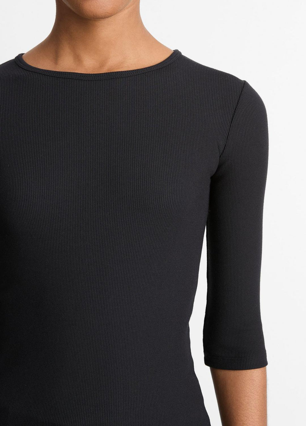 VINCE | Elbow-Sleeve Crew Neck T-Shirt in Short Sleeve - BLACK
