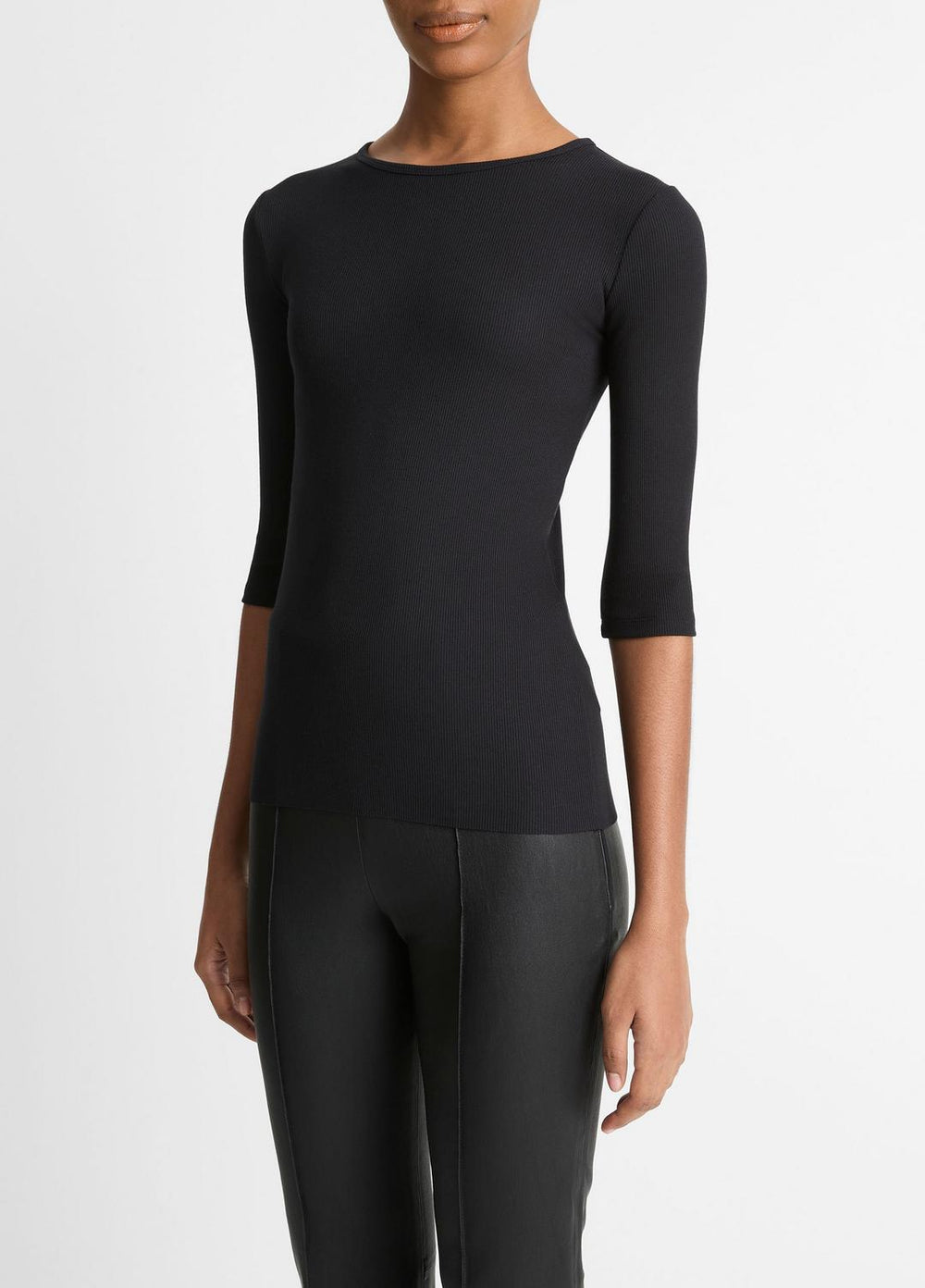 VINCE | Elbow-Sleeve Crew Neck T-Shirt in Short Sleeve - BLACK