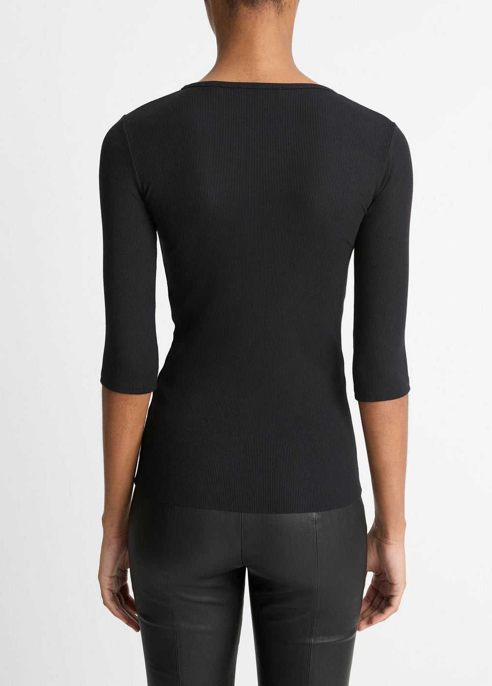 VINCE | Elbow-Sleeve Crew Neck T-Shirt in Short Sleeve - BLACK