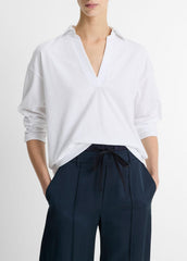 VINCE | Easy Pima Cotton Long-Sleeve Polo Shirt in Long Sleeve - OPTIC WHITE