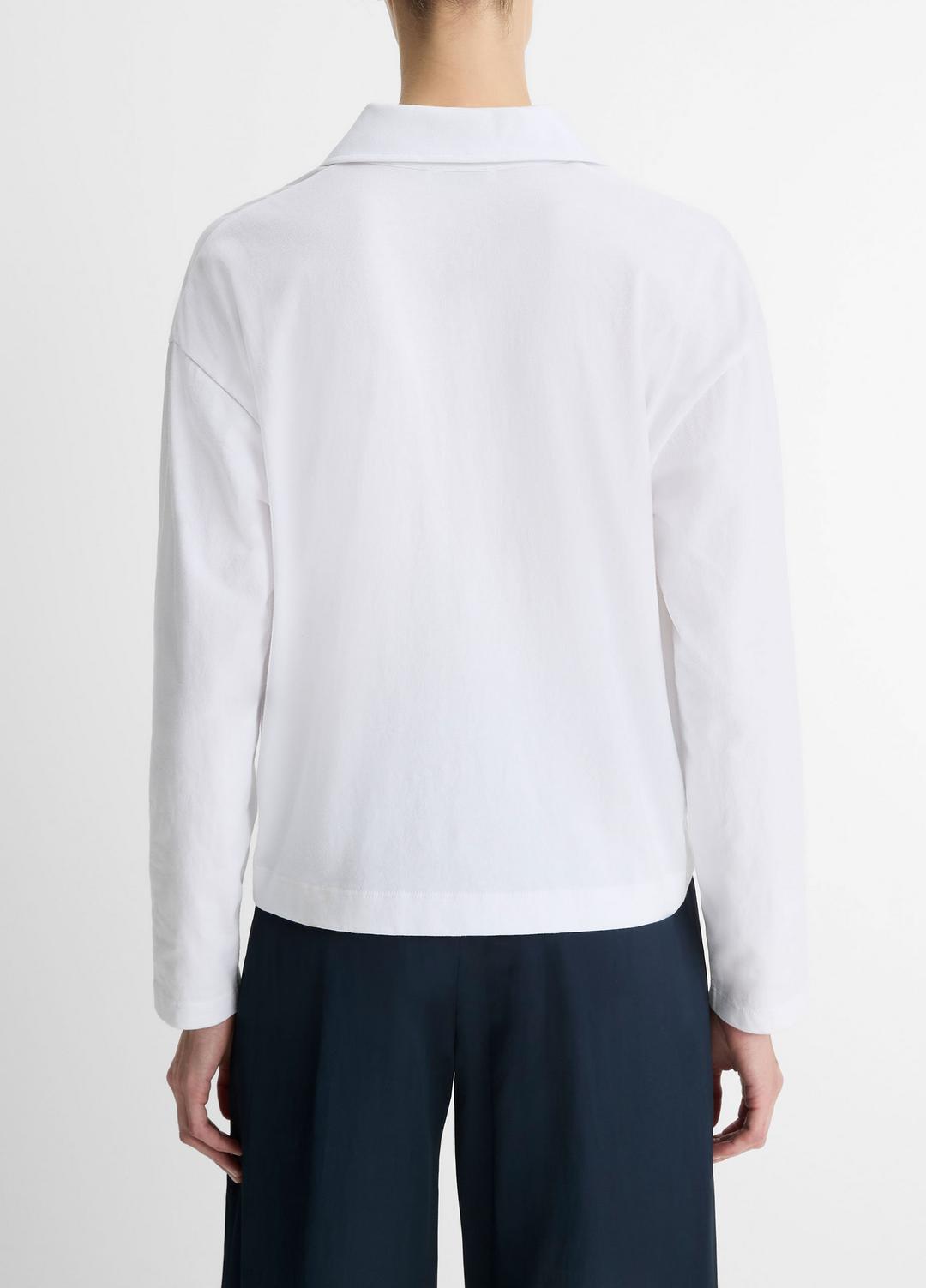 VINCE | Easy Pima Cotton Long-Sleeve Polo Shirt in Long Sleeve - OPTIC WHITE