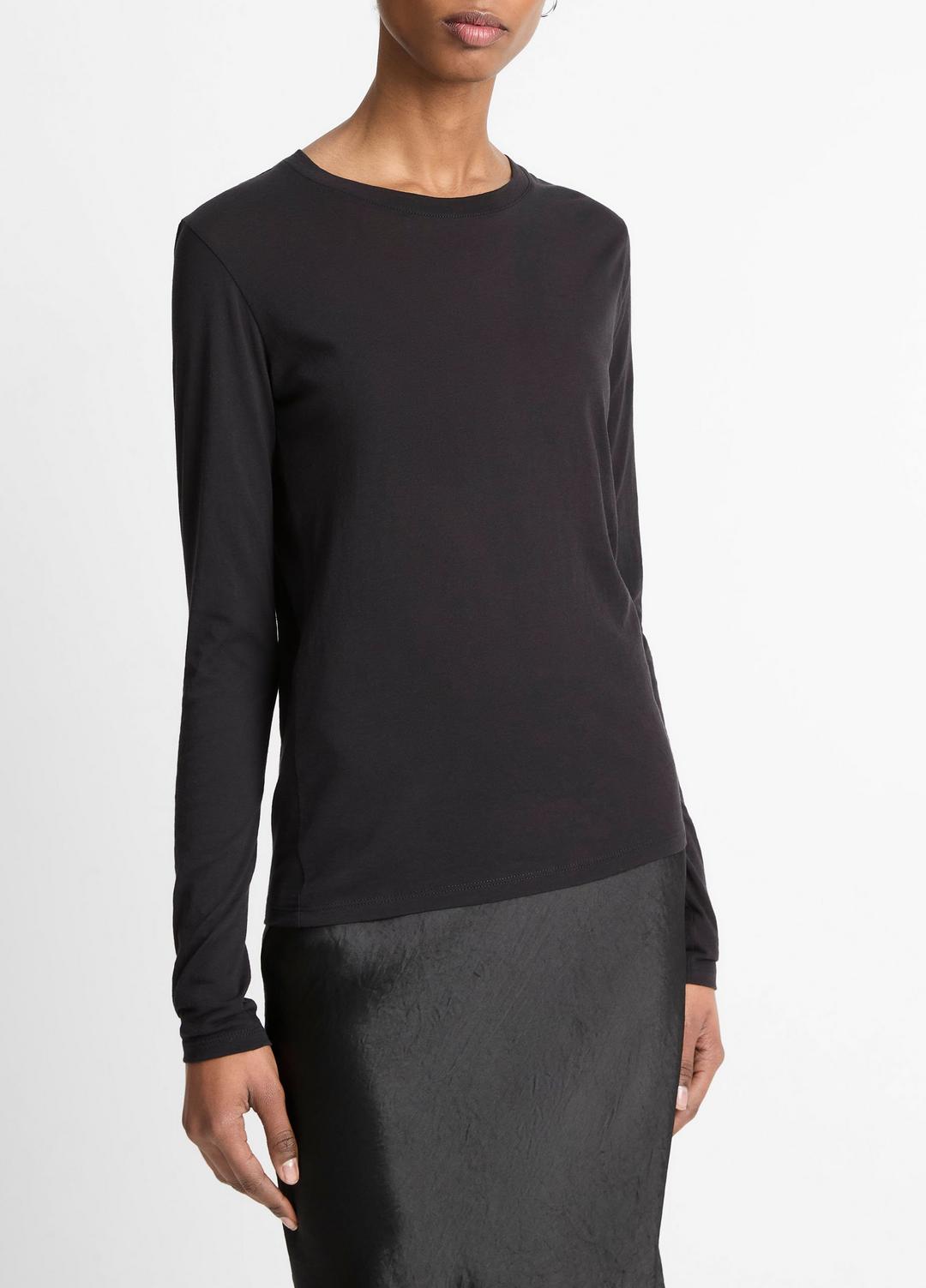VINCE | Essential Long Sleeve Crew Neck T-Shirt in Long Sleeve - BLACK