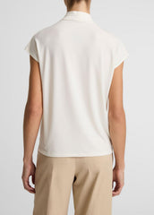 VINCE | Twist-Neck Matte Jersey Cap-Sleeve Top  in Short Sleeve - BONE